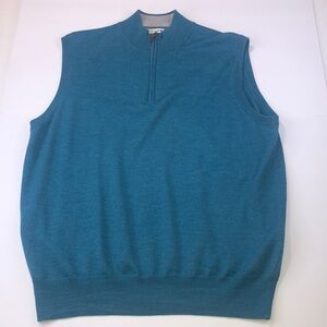Peter Millar Vest Men XL Teal 100% Merino Wool Sweater 1/4 Zip‎ Performance Golf